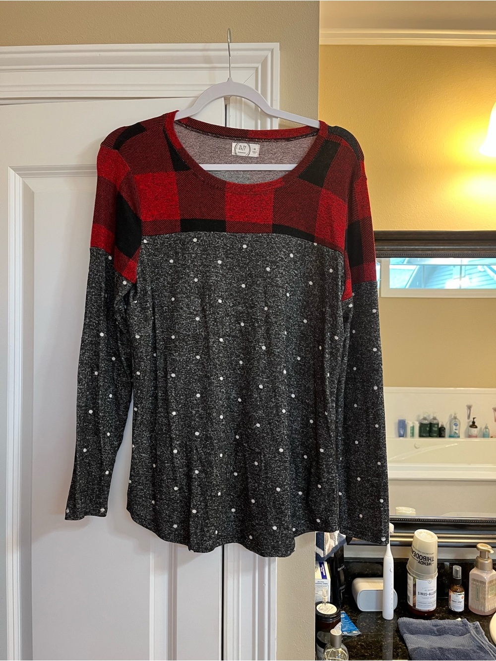 Maurices Red and Black Buffalo Plaid Long Sleeve Top
